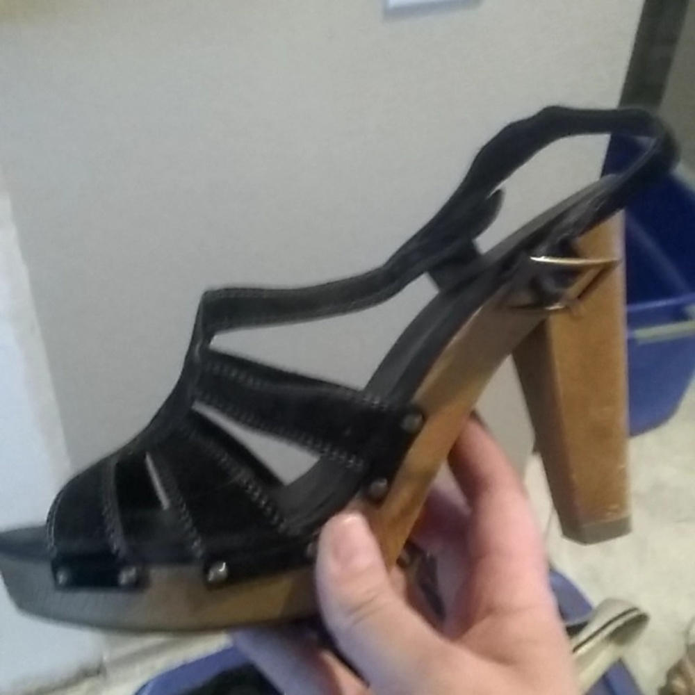 Black strapped heel